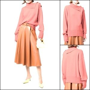 By Anthropologie Salmon Button Shoulder Cowl Turtleneck Sweater